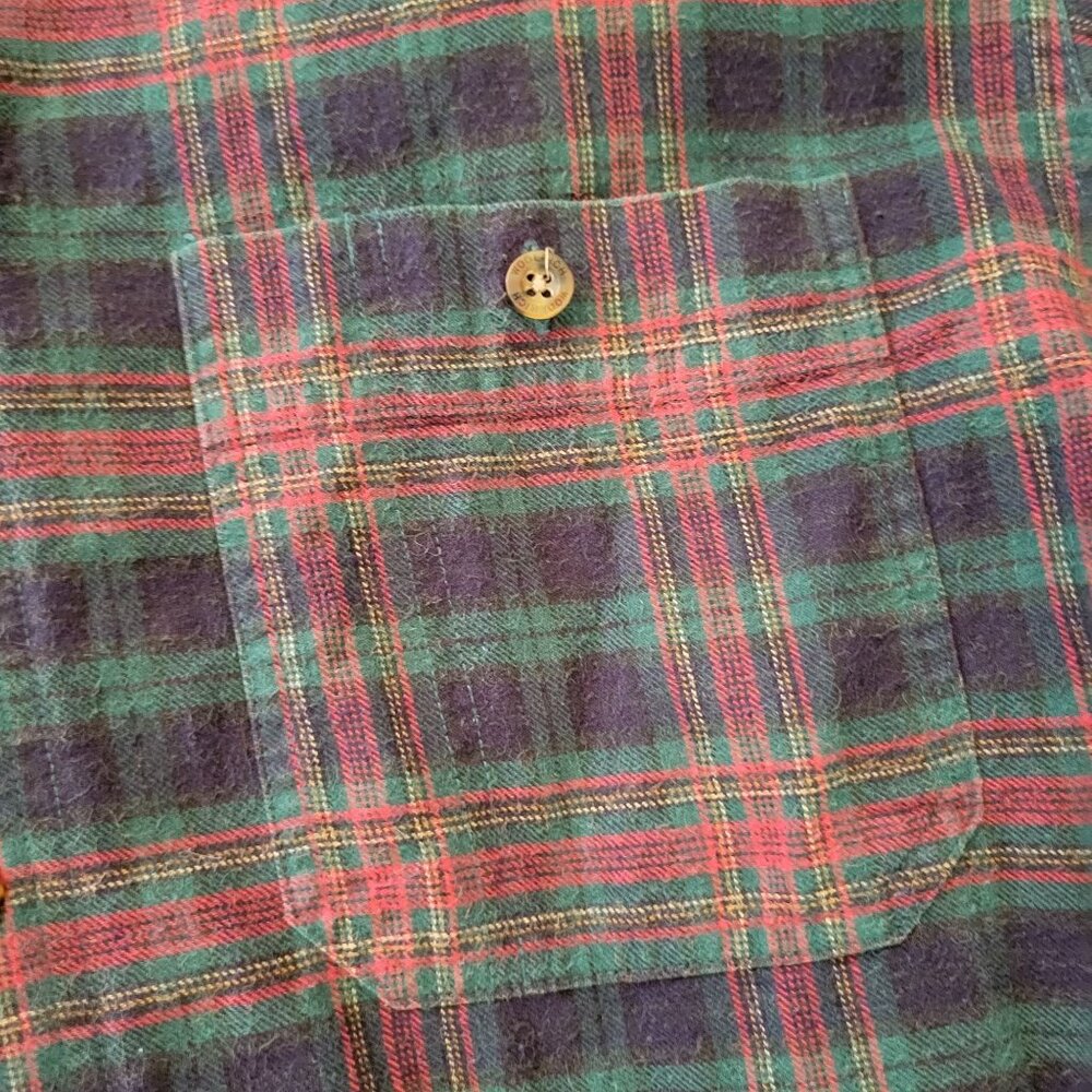 Woolrich L Plaid‎ Button Up Flannel Shirt Green Red Plaid Cotton - Picture 5 of 8
